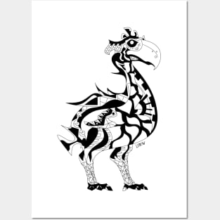 gastornis dinosaur bird in ecopop totonac tribal pattern art Posters and Art